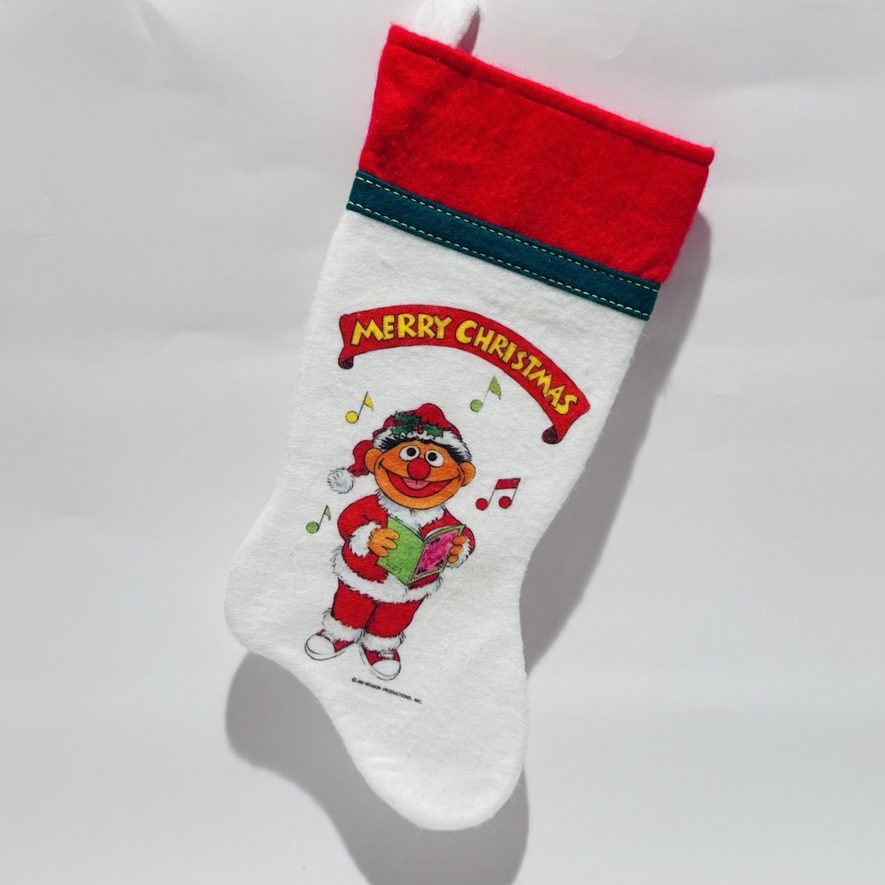 Vintage 90s Christmas Stocking Jim Henson Ernie Sesame Street Felt w Loop